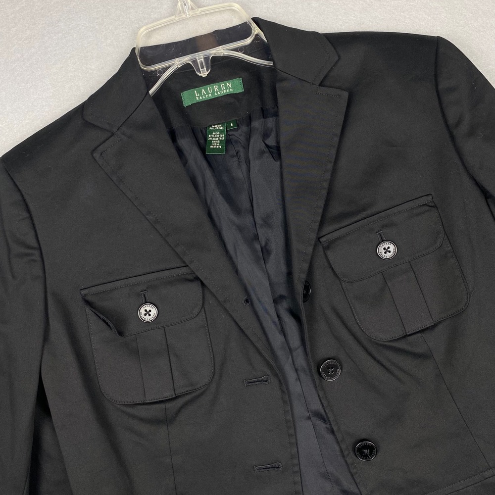 Lauren Ralph Lauren Black Utility Blazer Jacket Size 6 Button Front Tailored